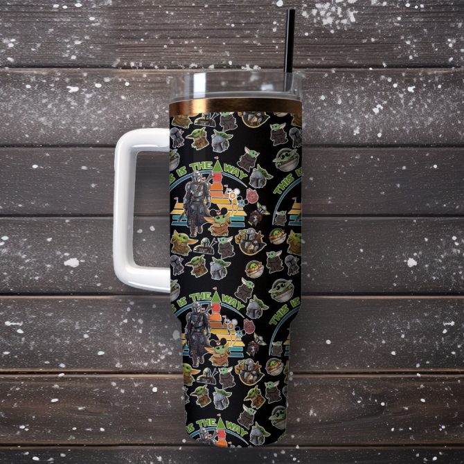 Baby Yoda Star Wars Movie Custom Stanley Quencher 40Oz Stainless Steel Tumbler - Image 4
