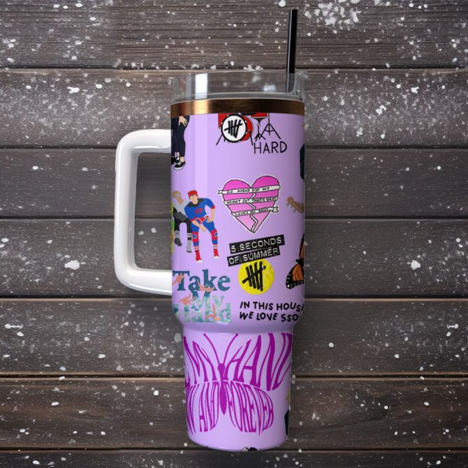 5 Seconds Of Summer Rock Band Music Custom Stanley Quencher 40Oz Stainless Steel Tumbler - Image 4
