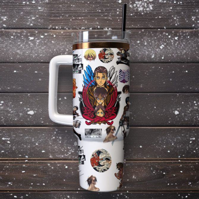 Attack On Titan Anime Custom Stanley Quencher 40Oz Stainless Steel Tumbler With Handle - Image 4
