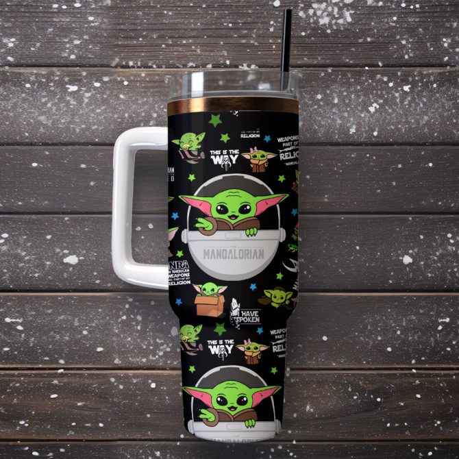 Baby Yoda Star Wars Movie Custom Stanley Quencher 40Oz Stainless Steel Tumbler With Handle - Image 4