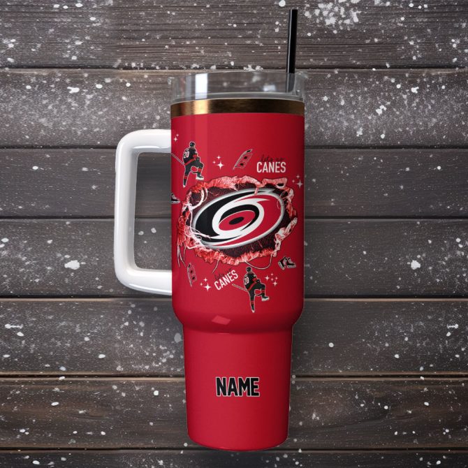 Carolina Hurricanes Ice Hockey Nhl Sport Custom Stanley Quencher 40Oz Stainless Steel Tumbler With Handle - Image 4