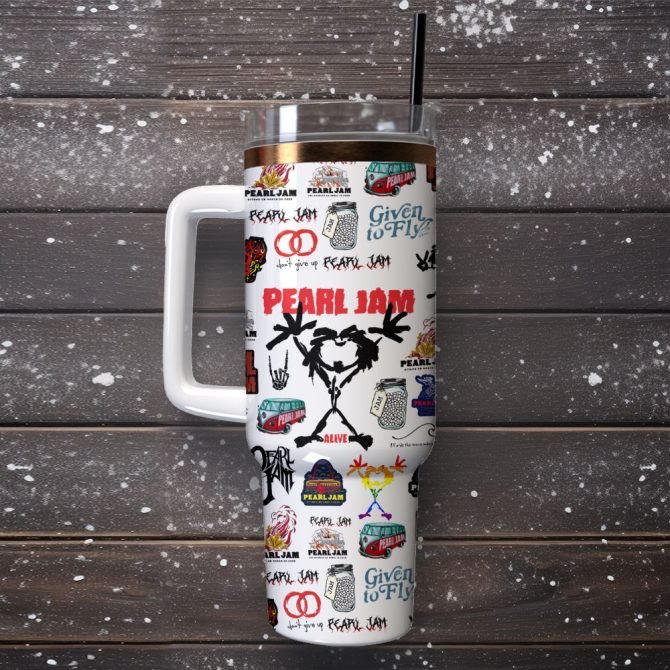 Pearl Jam Music Custom Stanley Quencher 40Oz Stainless Steel Tumbler With Handle - Image 4
