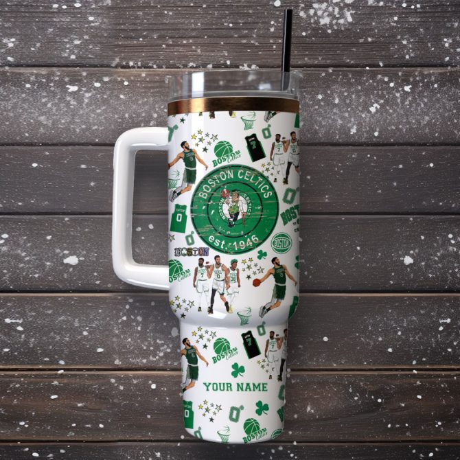 Boston Celtics Basketball Nba Sport Custom Stanley Quencher 40Oz Stainless Steel Tumbler With Handle - Image 4