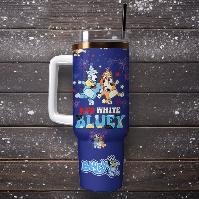 Bluey Tv Series Custom Stanley Quencher 40Oz Stainless Steel Tumbler With Handle - Image 4