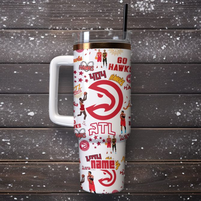 Atlanta Hawks Basketball Nba Sport Custom Stanley Quencher 40Oz Stainless Steel Tumbler With Handle - Image 4