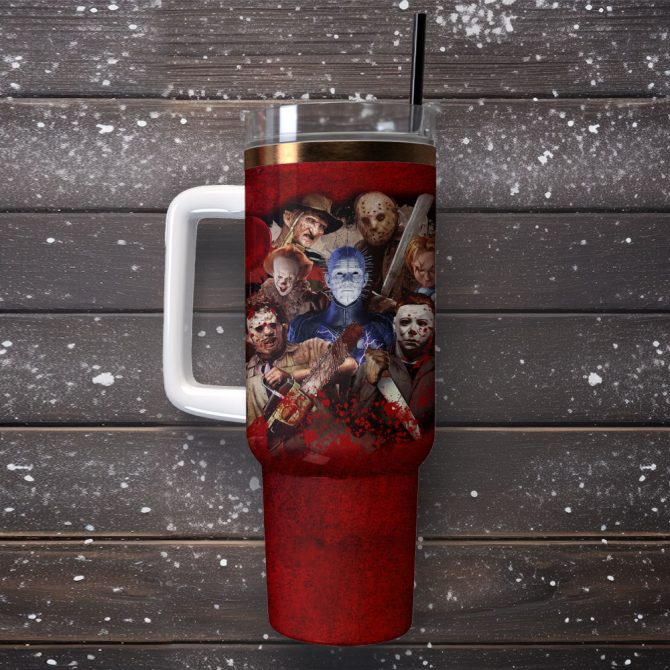 Horror Movie Characters Movie Custom Stanley Quencher 40Oz Stainless Steel Tumbler With Handle - Image 4