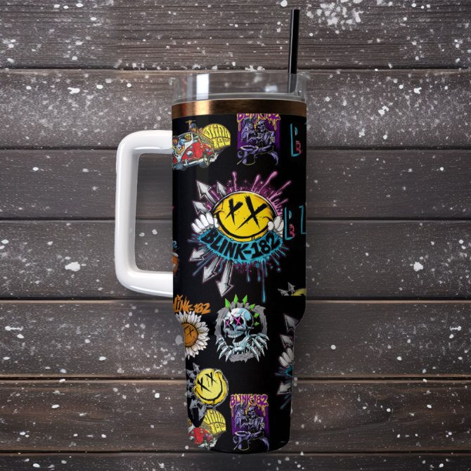 Blink 182 Music Custom Stanley Quencher 40Oz Stainless Steel Tumbler With Handle - Image 4