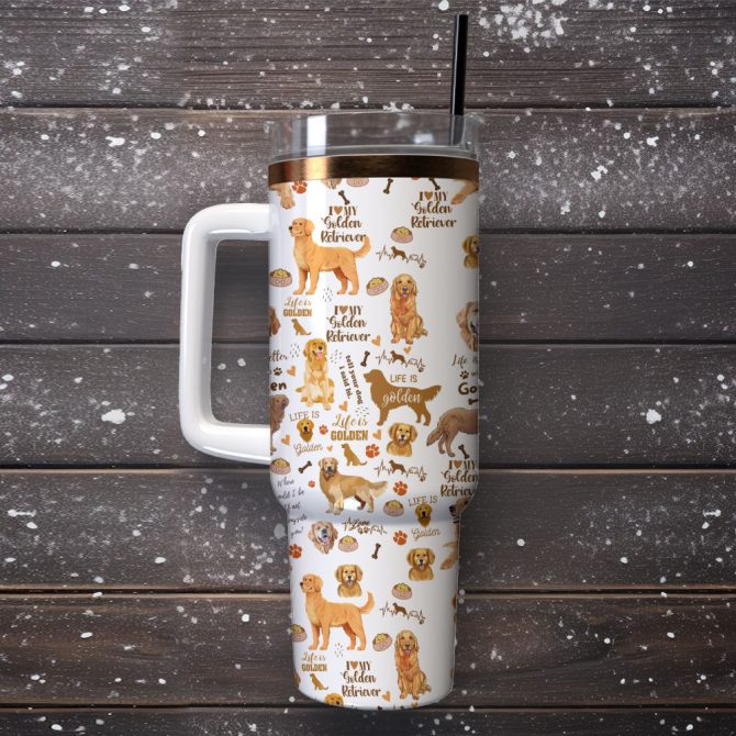 Golden Retriever Cute Dog Custom Stanley Quencher 40Oz Stainless Steel Tumbler With Handle - Image 4