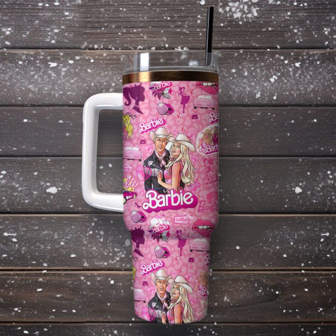Barbie Movies Custom Stanley Quencher 40Oz Stainless Steel Tumbler - Image 4
