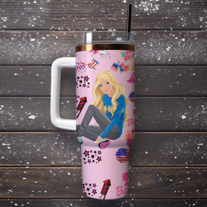 Barbie Movies Custom Stanley Quencher 40Oz Stainless Steel Tumbler - Image 4