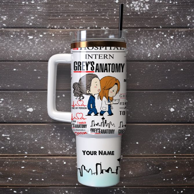 Grey #8217;S Anatomy Cartoon Custom Stanley Quencher 40Oz Stainless Steel Tumbler With Handle - Image 4