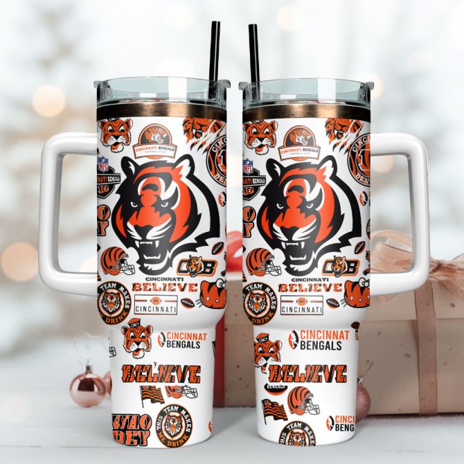Cincinnati Bengals Football Nfl Sport Custom Stanley Quencher 40Oz Stainless Steel Tumbler With Handle - Image 3