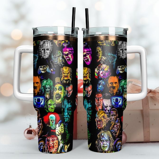 Horror Movie Characters Custom Stanley Quencher 40Oz Stainless Steel Tumbler With Handle - Image 3