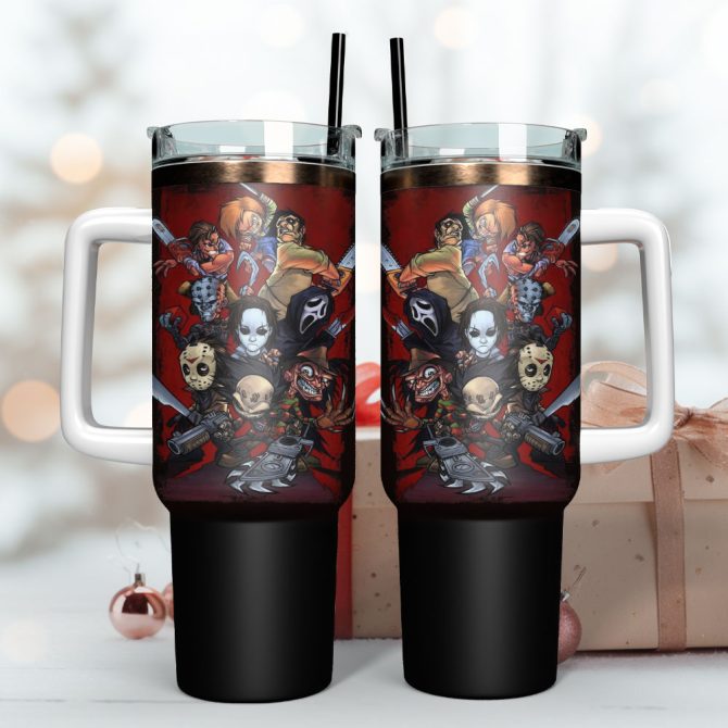 Horror Movie Characters Custom Stanley Quencher 40Oz Stainless Steel Tumbler With Handle - Image 3