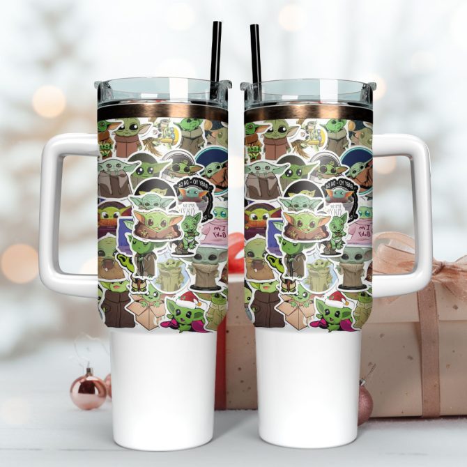 Baby Yoda Star Wars Movie Custom Stanley Quencher 40Oz Stainless Steel Tumbler With Handle - Image 3