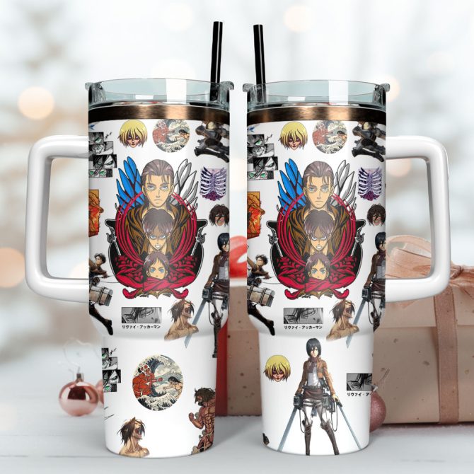 Attack On Titan Anime Custom Stanley Quencher 40Oz Stainless Steel Tumbler With Handle - Image 3