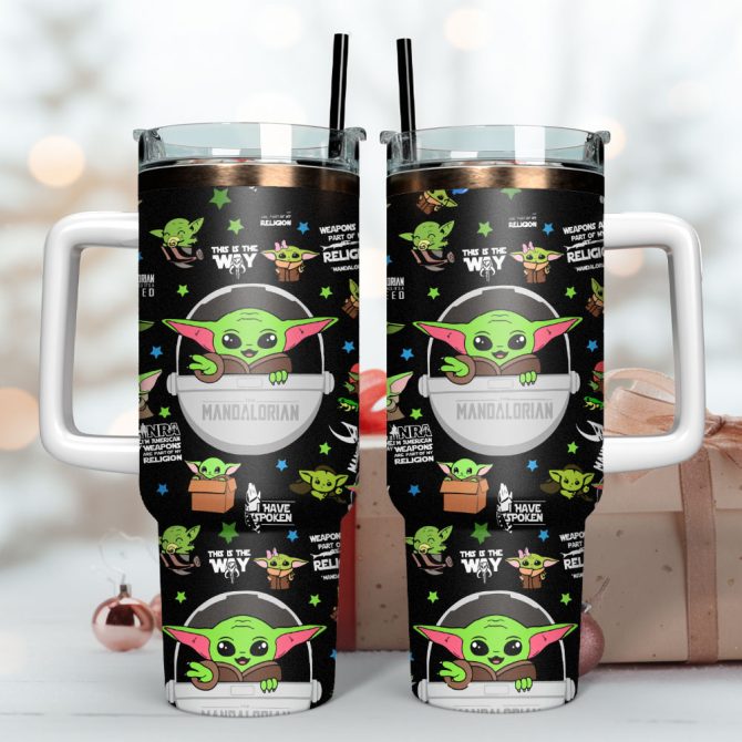 Baby Yoda Star Wars Movie Custom Stanley Quencher 40Oz Stainless Steel Tumbler With Handle - Image 3