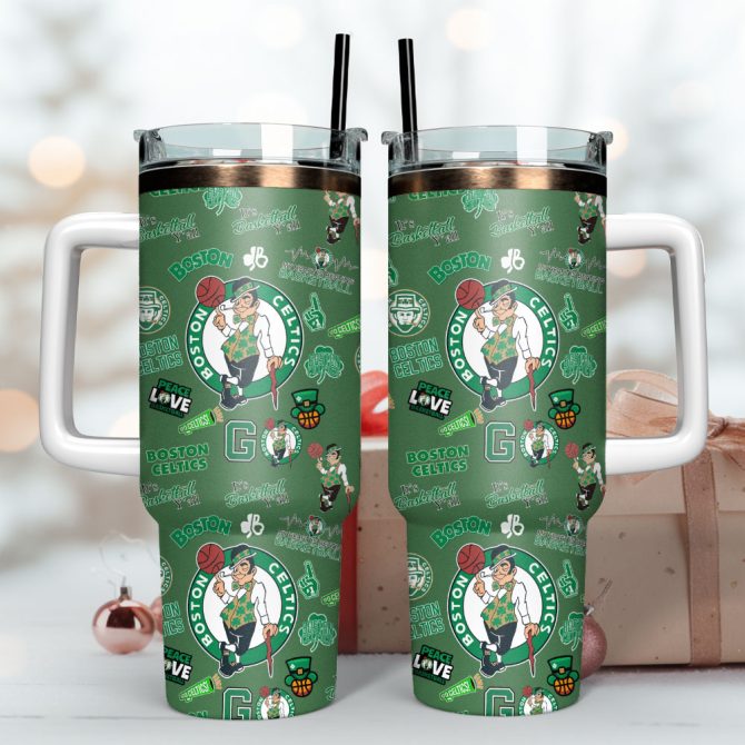 Boston Celtics Basketball Nba Sport Custom Stanley Quencher 40Oz Stainless Steel Tumbler With Handle - Image 3