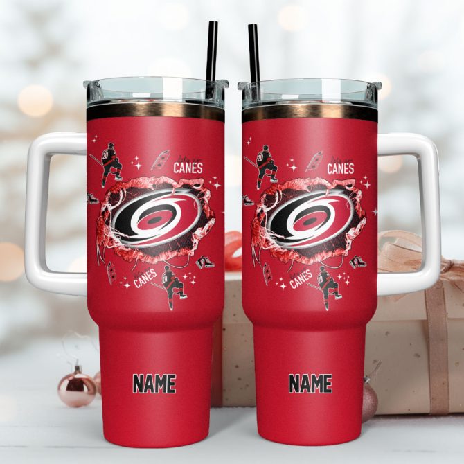 Carolina Hurricanes Ice Hockey Nhl Sport Custom Stanley Quencher 40Oz Stainless Steel Tumbler With Handle - Image 3