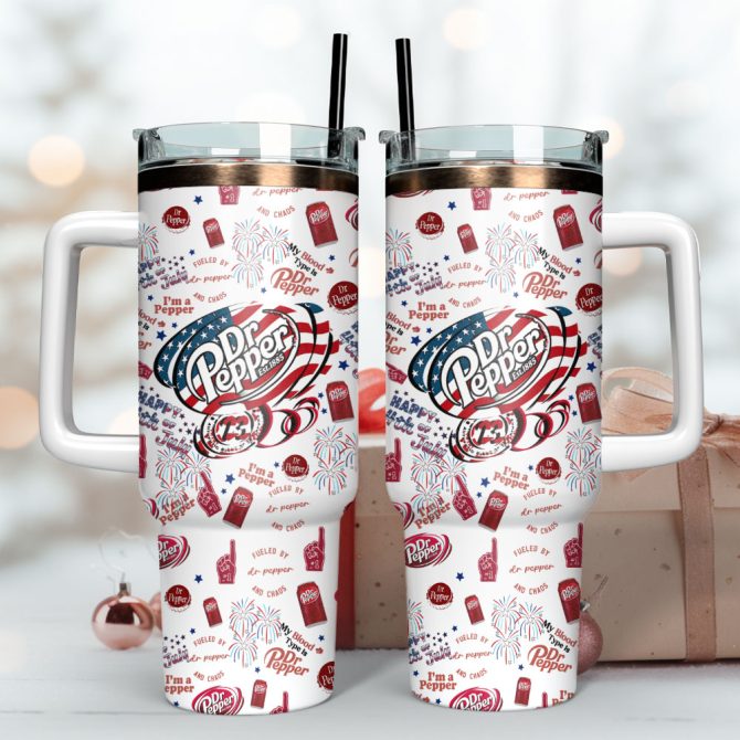 Dr Pepper Drink Custom Stanley Quencher 40Oz Stainless Steel Tumbler With Handle - Image 3
