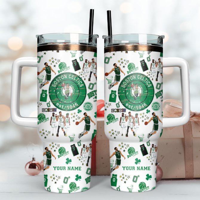 Boston Celtics Basketball Nba Sport Custom Stanley Quencher 40Oz Stainless Steel Tumbler With Handle - Image 3