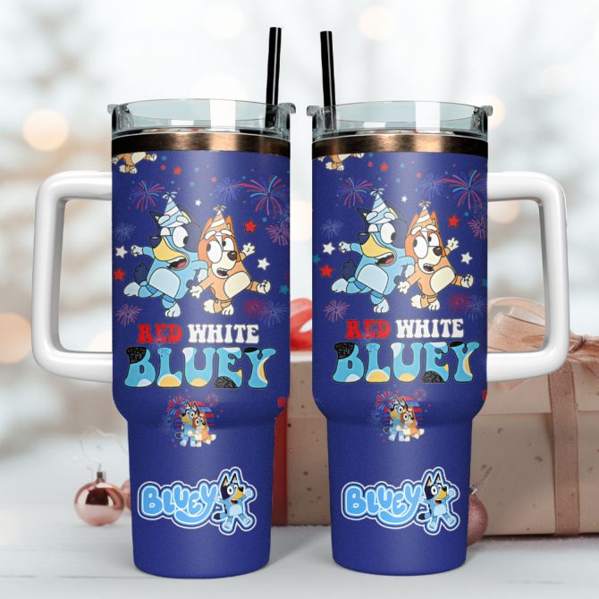Bluey Tv Series Custom Stanley Quencher 40Oz Stainless Steel Tumbler With Handle - Image 3