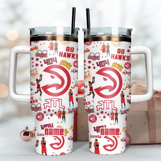 Atlanta Hawks Basketball Nba Sport Custom Stanley Quencher 40Oz Stainless Steel Tumbler With Handle - Image 3