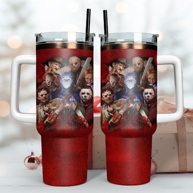 Horror Movie Characters Movie Custom Stanley Quencher 40Oz Stainless Steel Tumbler With Handle - Image 3