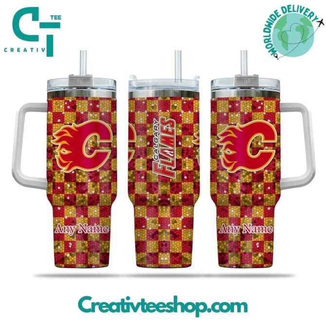 Calgary Flames Nhl Custom Stanley Quencher 40Oz Stainless Steel Tumbler With Handle