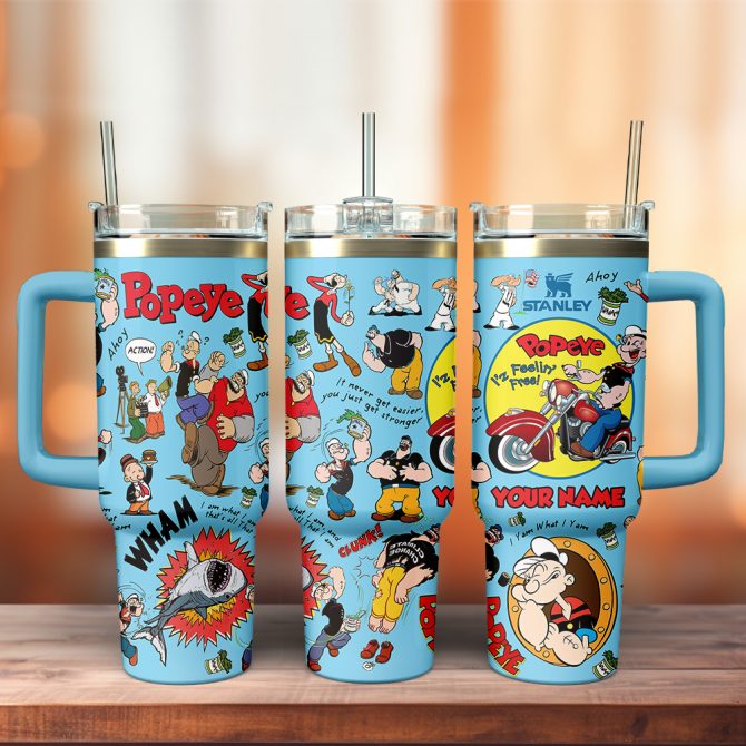 Popeye The Sailor Tv Series Custom Stanley Quencher 40Oz Stainless Steel Tumbler With Handle - Image 3