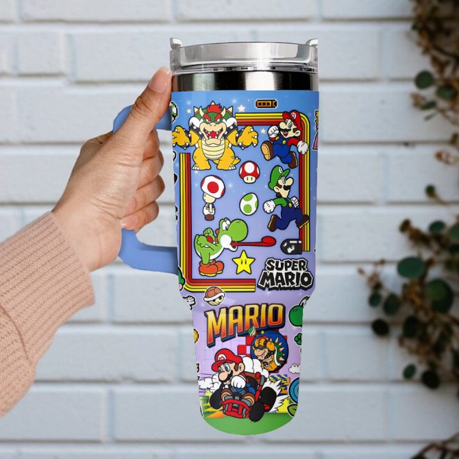 Super Mario Games Custom Stanley Quencher 40Oz Stainless Steel Tumbler With Handle - Image 2