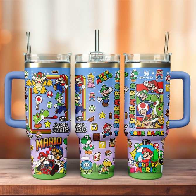 Super Mario Games Custom Stanley Quencher 40Oz Stainless Steel Tumbler With Handle - Image 3