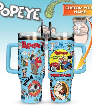Popeye The Sailor Tv Series Custom Stanley Quencher 40Oz Stainless Steel Tumbler With Handle