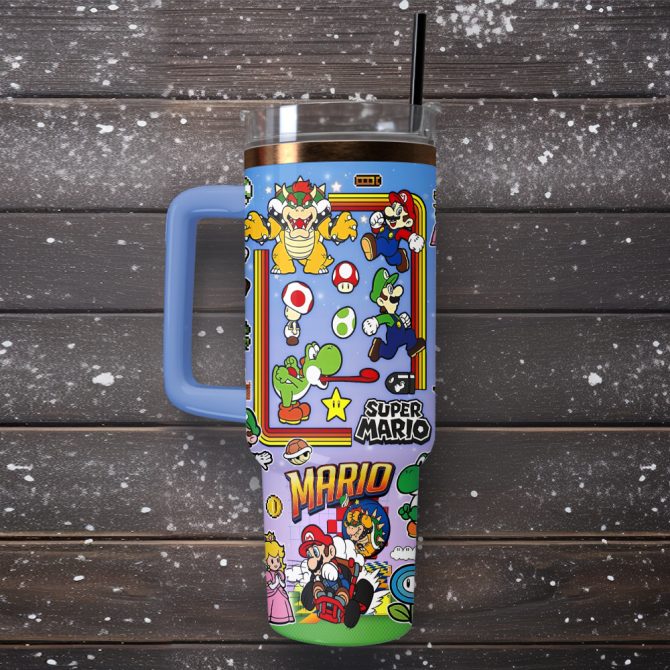 Super Mario Games Custom Stanley Quencher 40Oz Stainless Steel Tumbler With Handle - Image 5