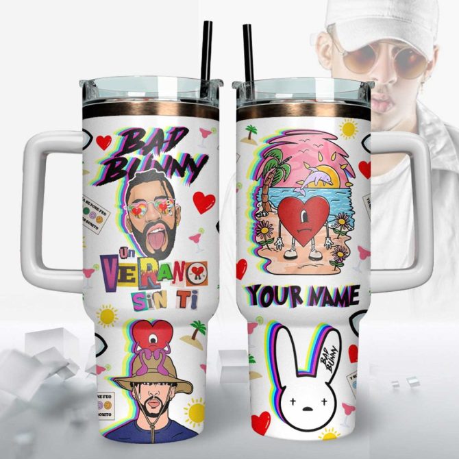 Bad Bunny Music Custom Stanley Quencher 40Oz Stainless Steel Tumbler With Handle - Image 3