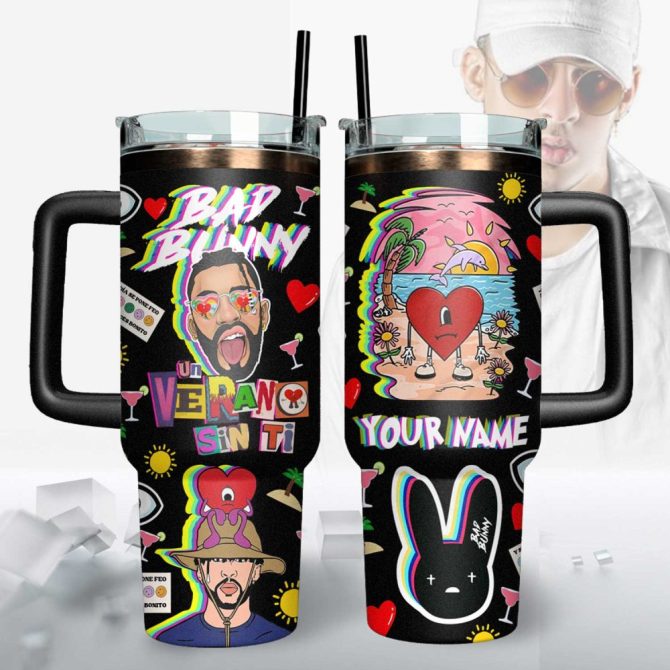 Bad Bunny Music Custom Stanley Quencher 40Oz Stainless Steel Tumbler With Handle - Image 4