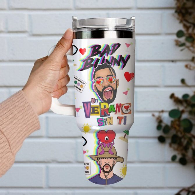 Bad Bunny Music Custom Stanley Quencher 40Oz Stainless Steel Tumbler With Handle - Image 4