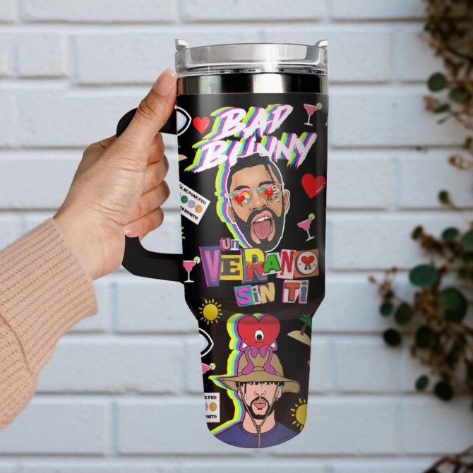 Bad Bunny Music Custom Stanley Quencher 40Oz Stainless Steel Tumbler With Handle - Image 3