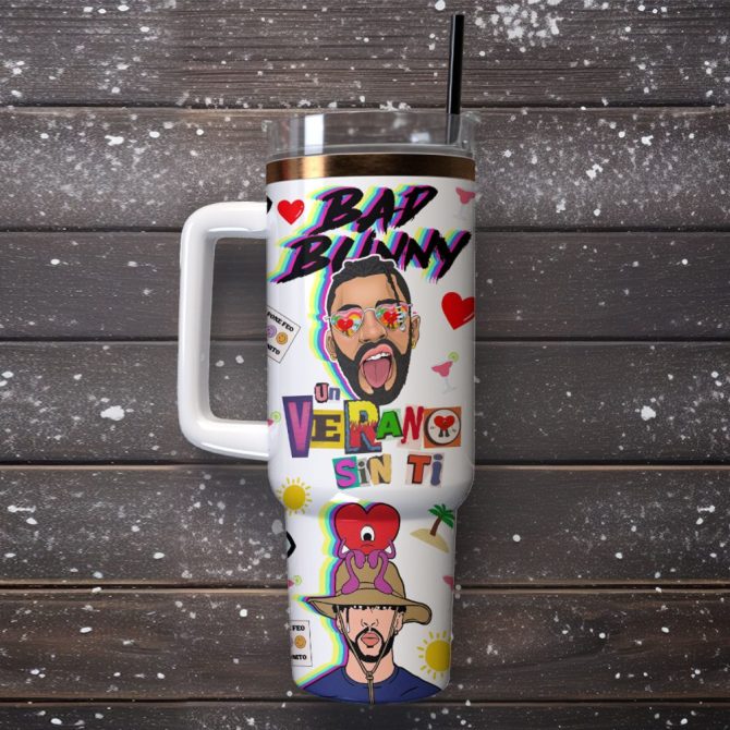 Bad Bunny Music Custom Stanley Quencher 40Oz Stainless Steel Tumbler With Handle - Image 2