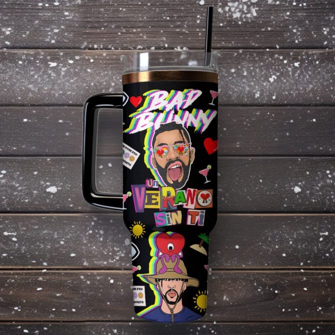 Bad Bunny Music Custom Stanley Quencher 40Oz Stainless Steel Tumbler With Handle - Image 2