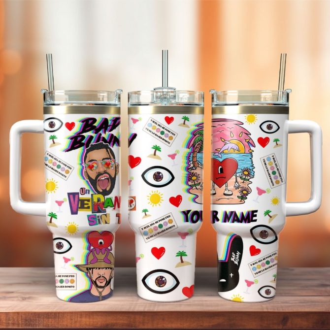 Bad Bunny Music Custom Stanley Quencher 40Oz Stainless Steel Tumbler With Handle