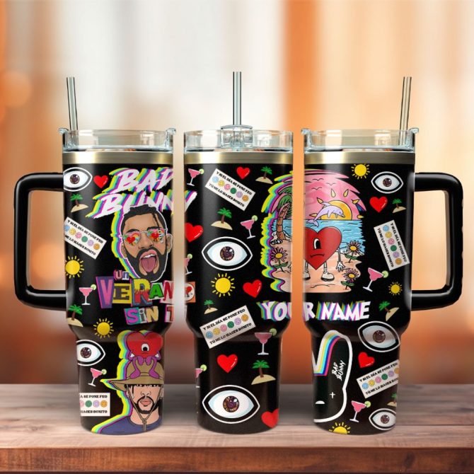 Bad Bunny Music Custom Stanley Quencher 40Oz Stainless Steel Tumbler With Handle