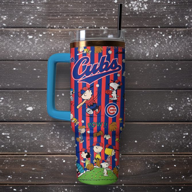 Chicago Cubs X Peanuts Mlb Sports Custom Stanley Quencher 40Oz Stainless Steel Tumbler With Handle - Image 3