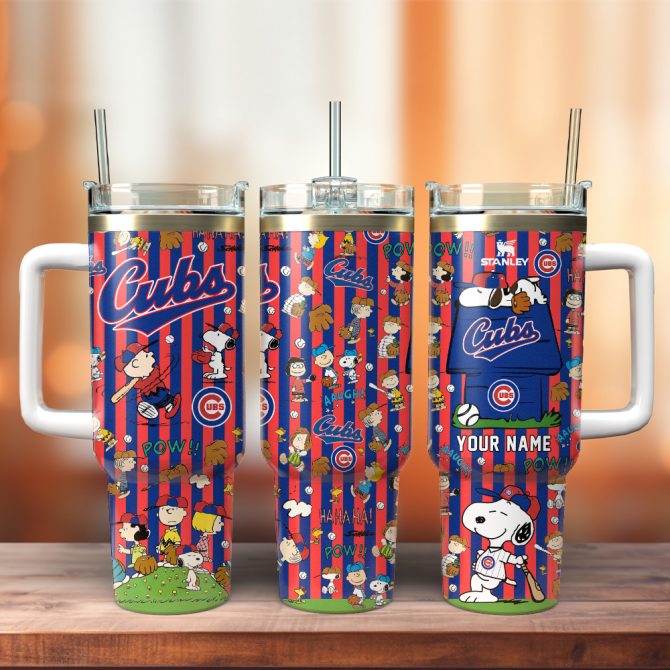 Chicago Cubs X Peanuts Mlb Sports Custom Stanley Quencher 40Oz Stainless Steel Tumbler With Handle
