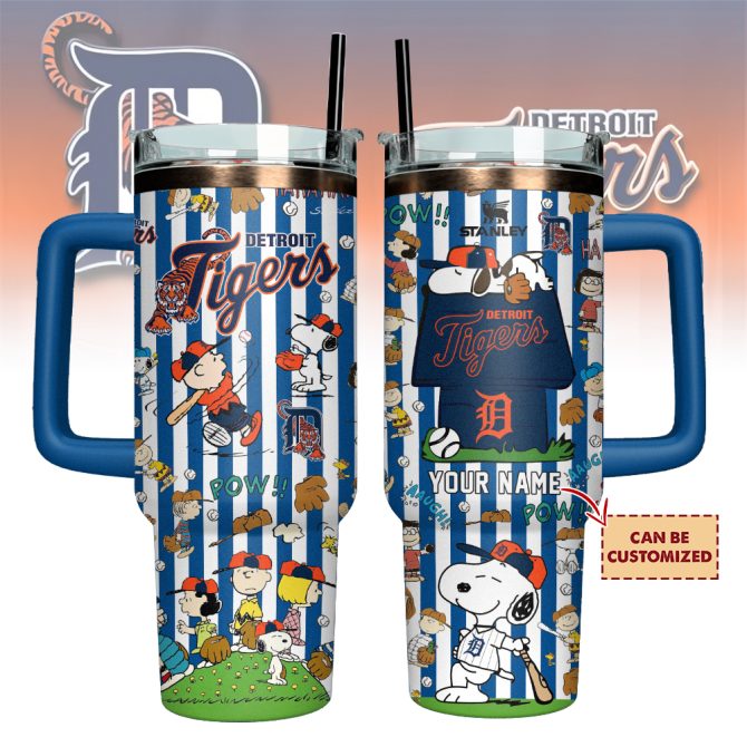 Detroit Tigers X Peanuts Mlb Sports Custom Stanley Quencher 40Oz Stainless Steel Tumbler With Handle - Image 2