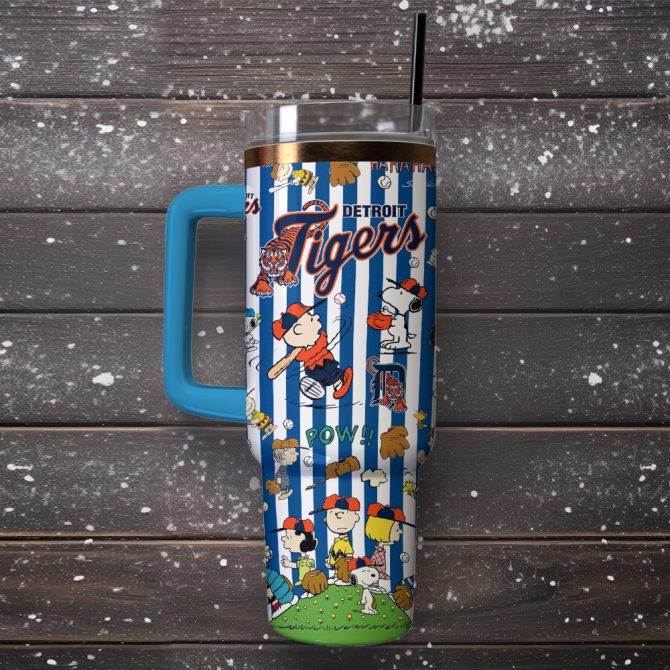 Detroit Tigers X Peanuts Mlb Sports Custom Stanley Quencher 40Oz Stainless Steel Tumbler With Handle - Image 3