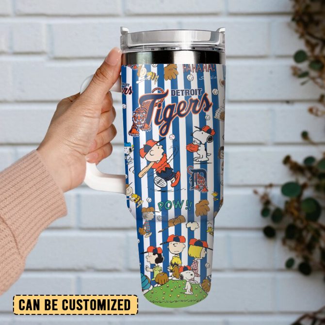 Detroit Tigers X Peanuts Mlb Sports Custom Stanley Quencher 40Oz Stainless Steel Tumbler With Handle - Image 4