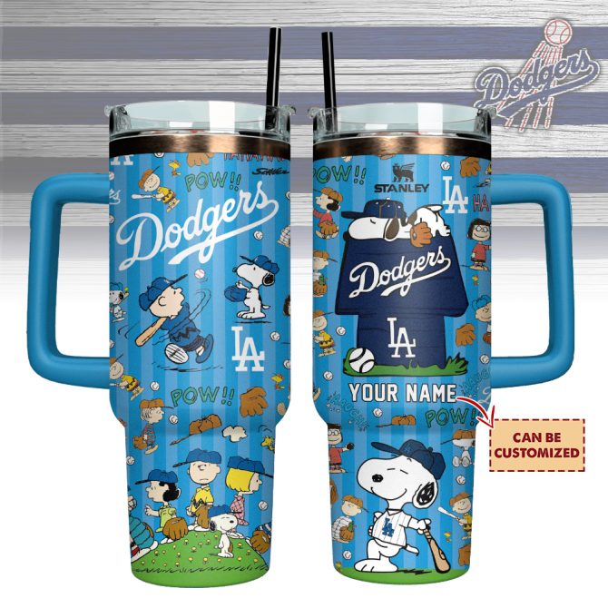 Los Angeles Dodgers X Peanuts Mlb Sports Custom Stanley Quencher 40Oz Stainless Steel Tumbler With Handle - Image 2