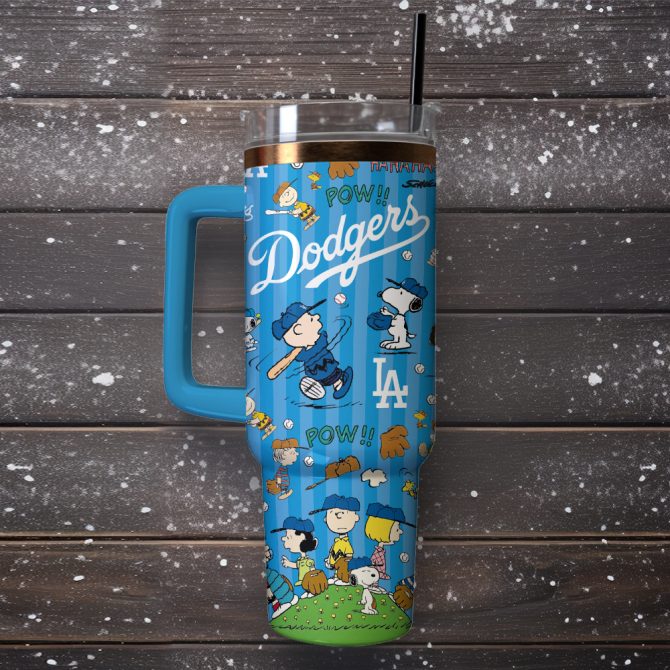 Los Angeles Dodgers X Peanuts Mlb Sports Custom Stanley Quencher 40Oz Stainless Steel Tumbler With Handle - Image 3