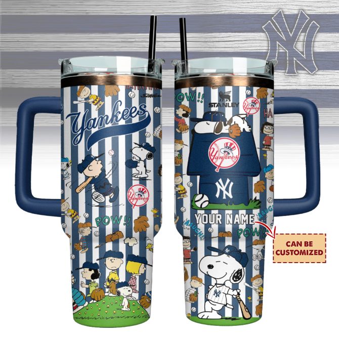 New York Yankees X Peanuts Mlb Sports Custom Stanley Quencher 40Oz Stainless Steel Tumbler With Handle - Image 2